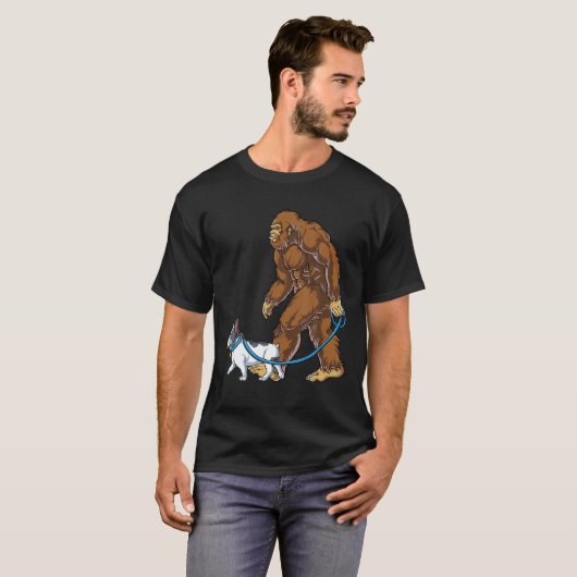 Bigfoot Dog Walk French Bulldog Mannen Sasquatch L T-shirt (Voorkant volledig)
