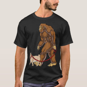 Bigfoot Dog Walk Pug Mannen Vrouwen Sasquatch Love T-shirt
