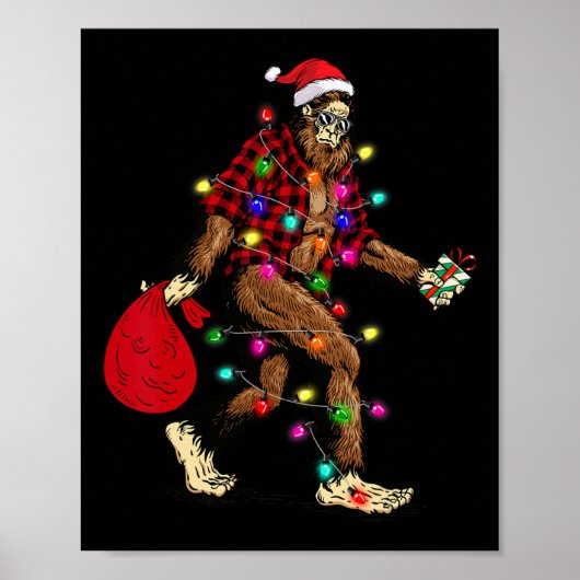 Bigfoot Dragen Kerstboom Sasquatch Pyjama Poster (Voorkant)