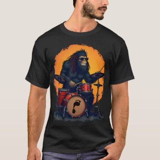 Bigfoot Drum Squad Retro Vintage Sasquatch Playing T-shirt