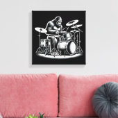 Bigfoot drummer Sasquatch speelt drums muzikant B Canvas Afdruk (Insitu (Woonkamer))