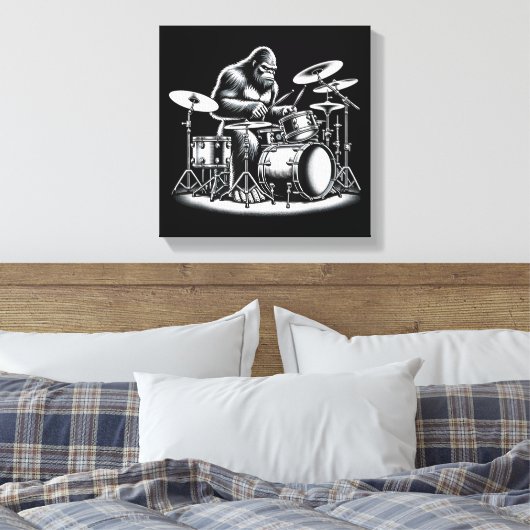Bigfoot drummer Sasquatch speelt drums muzikant B Canvas Afdruk (Insitu (Slaapkamer))