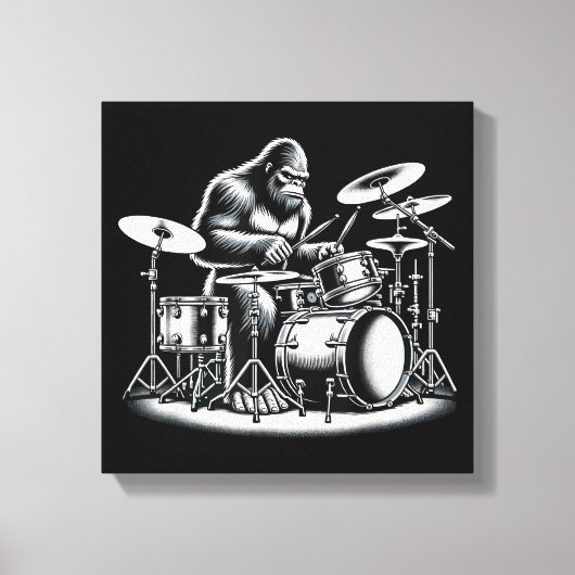 Bigfoot drummer Sasquatch speelt drums muzikant B Canvas Afdruk (Voorkant)
