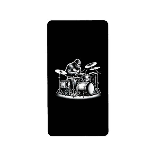 Bigfoot drummer Sasquatch speelt drums muzikant B Etiket (Voorkant)