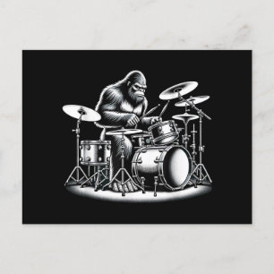 Bigfoot drummer Sasquatch speelt drums muzikant B Feestdagenkaart