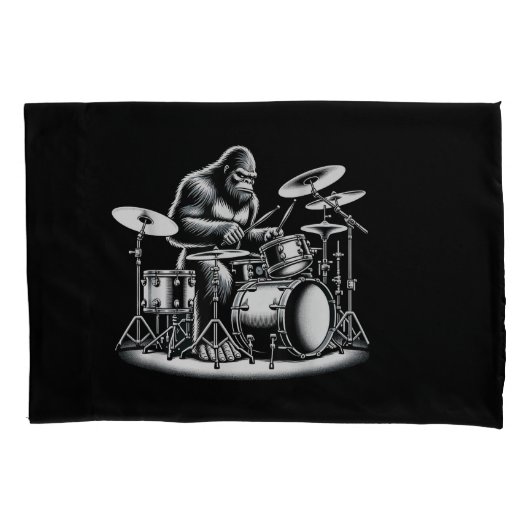 Bigfoot drummer Sasquatch speelt drums muzikant B Kussensloop (Voorkant)
