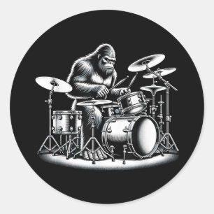 Bigfoot drummer Sasquatch speelt drums muzikant B Ronde Sticker