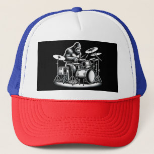 Bigfoot drummer Sasquatch speelt drums muzikant B Trucker Pet