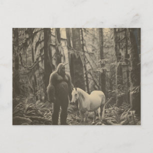 Bigfoot Eenhoorn en een Paard in de Bos Ansichtkaa Briefkaart