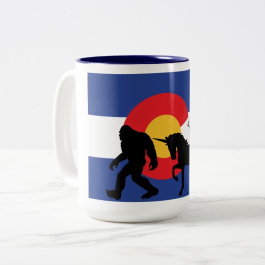 Bigfoot, eenhoorn en Jackalope Tweekleurige Koffiemok (Voorkant links)