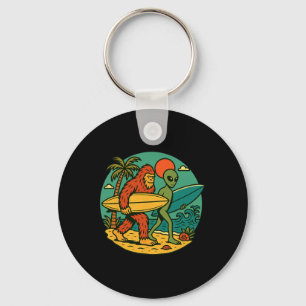 Bigfoot en Alien surfen Vintage strand kunst surfe Sleutelhanger