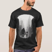 Bigfoot en buitenaards in de stad grappig grafisch t-shirt (Voorkant)
