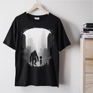 Bigfoot en buitenaards in de stad grappig grafisch t-shirt