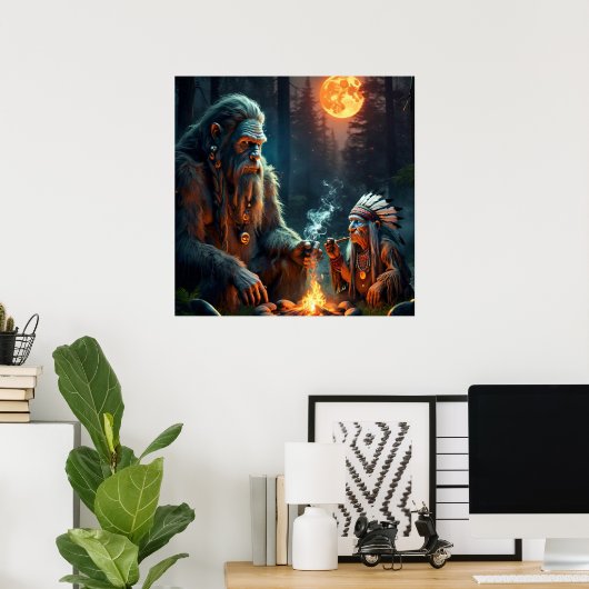 Bigfoot en Chief Moonlit Forest Poster (Thuiskantoor)