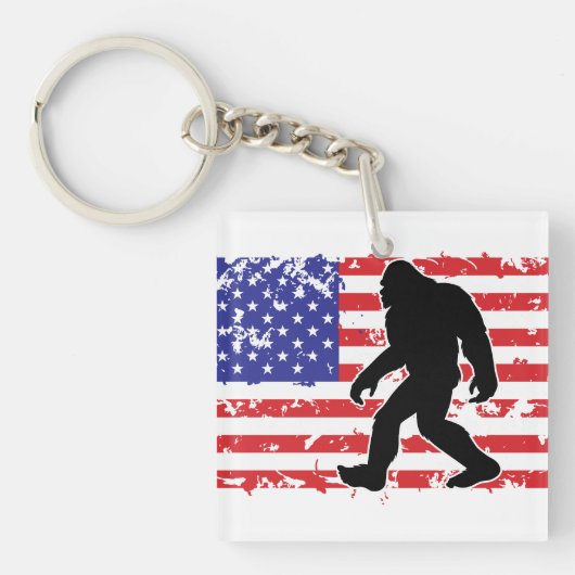 Bigfoot en de Amerikaanse vlag Sleutelhanger (voorkant)