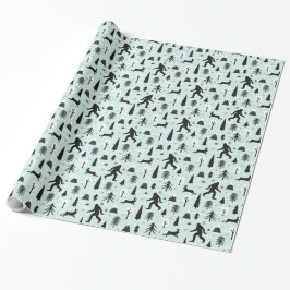Bigfoot en Jackalope in het bos patroon blauw Cadeaupapier