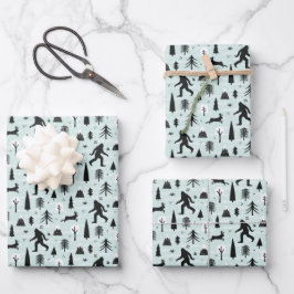 Bigfoot en Jackalope in het bos patroon Blauw Inpakpapier Vel
