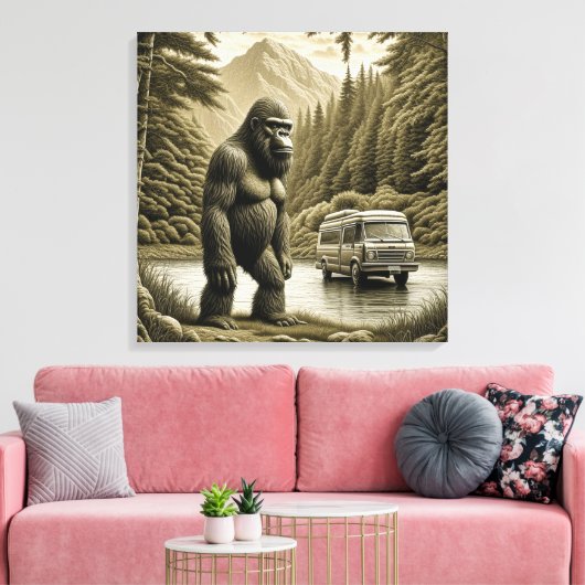 Bigfoot en RV Camper Canvas Afdruk (Insitu (Woonkamer))