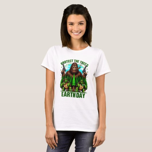 Bigfoot en twee schildpadden: gewapende ontmoeting t-shirt (Voorkant volledig)