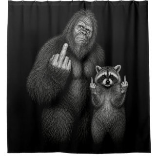 Bigfoot en Wasbeer Middelvinger Douchegordijn