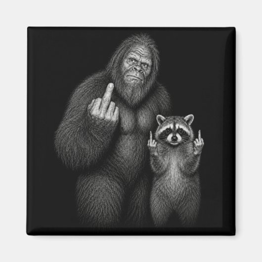 Bigfoot en wasbeer middelvinger magneet (Voorkant)