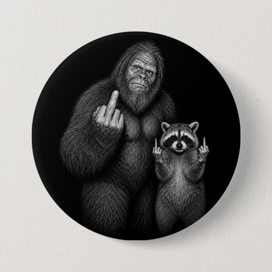 Bigfoot en wasbeer middelvinger ronde button 7,6 cm (Voorkant)