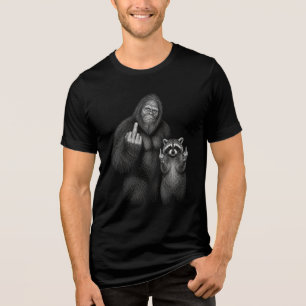 Bigfoot en wasbeer middelvinger Tri-Blend shirt