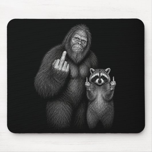 Bigfoot en Wasbeer Middenvinger Muismat (Voorkant)