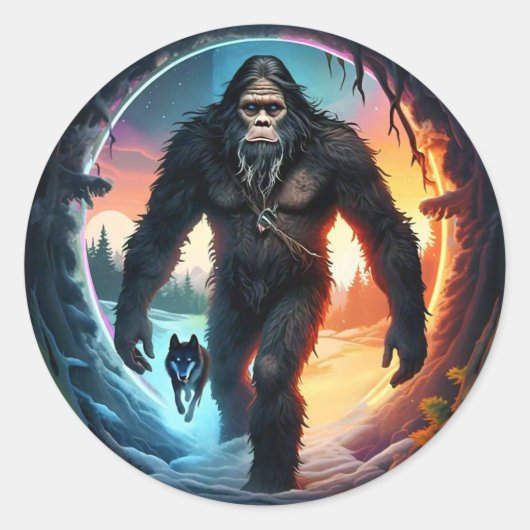 Bigfoot en Wolf Portal Ronde Sticker (Voorkant)