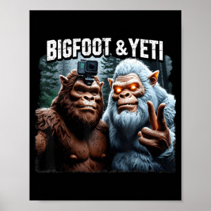 Bigfoot en yeti selfie retro bos natuur poster