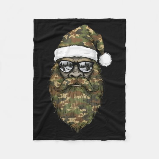 Bigfoot Face Sungles Santa Christmas Camo Xmas Sas Fleece Deken (Voorkant)