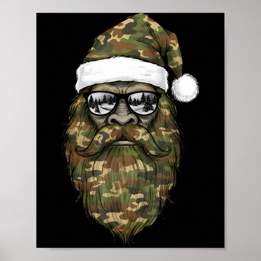Bigfoot Face Sungles Santa Christmas Camo Xmas Sas Poster (Voorkant)