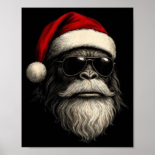 Bigfoot Face Sungles Santa Christmas Funny Xmas Sa Poster (Voorkant)