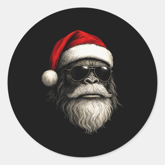 Bigfoot Face Sungles Santa Christmas Funny Xmas Sa Ronde Sticker (Voorkant)