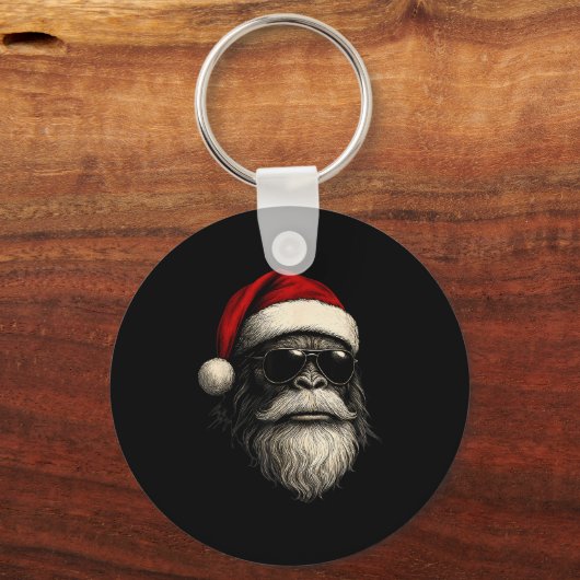 Bigfoot Face Sungles Santa Christmas Funny Xmas Sa Sleutelhanger (Voorkant)