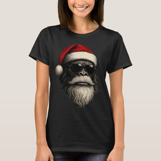 Bigfoot Face Sungles Santa Christmas Funny Xmas Sa T-shirt (Voorkant)