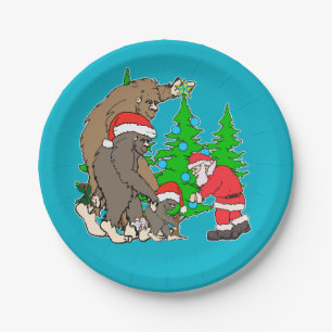Bigfoot familie en Santa Papieren Bordje
