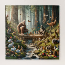 Bigfoot Familie Feest Vriendelijke Reus Bos Scene Legpuzzel