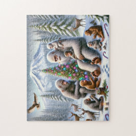 Bigfoot Familie Kerstmis bij Mt. Rainier Legpuzzel
