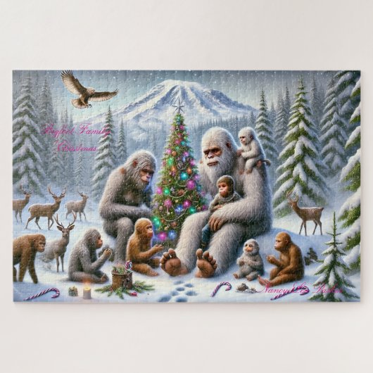 Bigfoot Family Christmas Mt Rainier Legpuzzel (Horizontaal)