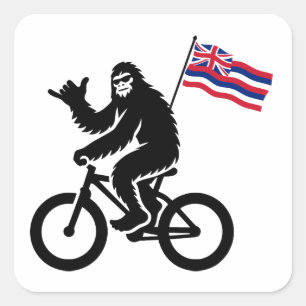 Bigfoot Fiets Hawaii Vlag Vierkante Sticker