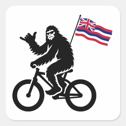 Bigfoot Fiets Hawaii Vlag Vierkante Sticker (Voorkant)