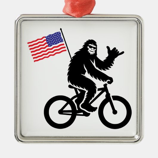Bigfoot Fietsen Amerikaanse vlag Metalen Ornament (Voorkant)