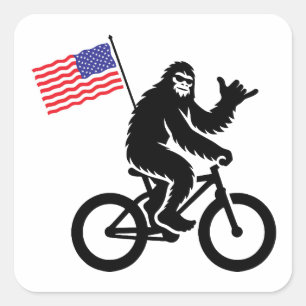Bigfoot Fietsen Amerikaanse vlag Vierkante Sticker