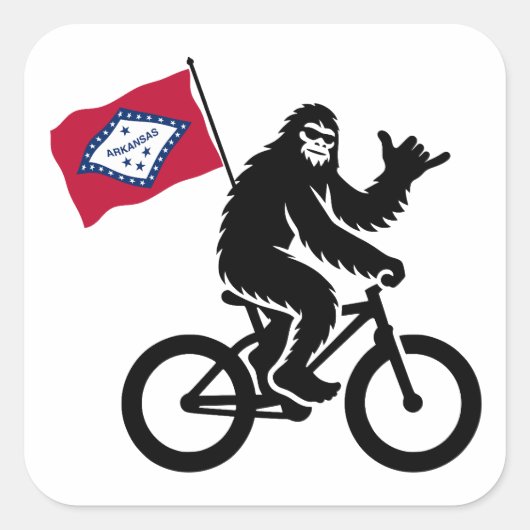 Bigfoot Fietsen Arkansas Vlag Vierkante Sticker (Voorkant)