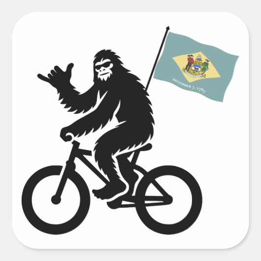 Bigfoot Fietsen Delaware Vlag Vierkante Sticker (Voorkant)