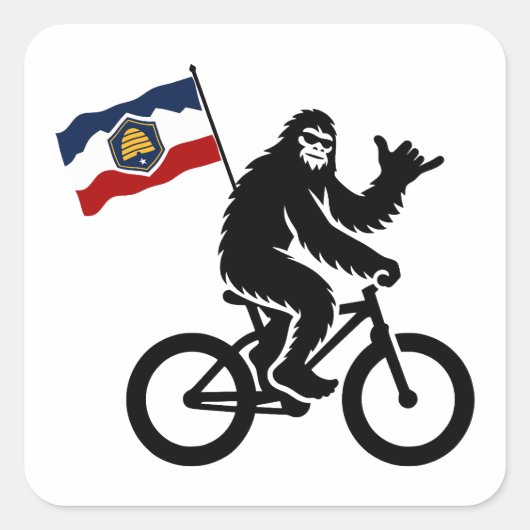 Bigfoot Fietsen Utah Vlag Vierkante Sticker (Voorkant)