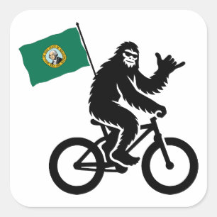 Bigfoot Fietsen Washington Vlag Vierkante Sticker