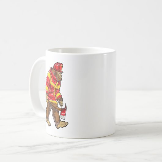 Bigfoot Firefighter Mannen Thin Red Line Sasquatch Koffiemok (Voorkant links)