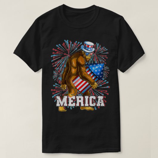 Bigfoot Fireworks 4 juli Boys Mannen Merica USA T-shirt (Design voorkant)